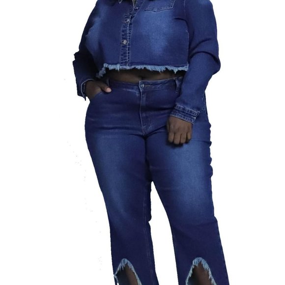 Curvy Women's Unique  Strapped Frayed Cropped Denim /Jean Jacket 2XL - Picture 4 of 4